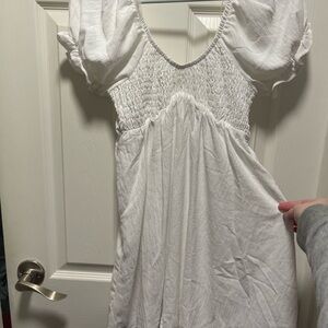 White Smocked Puff Sleeve Dress